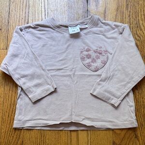 Zara Kids Long Sleeve Shirt with Heart Patch - Light Brown